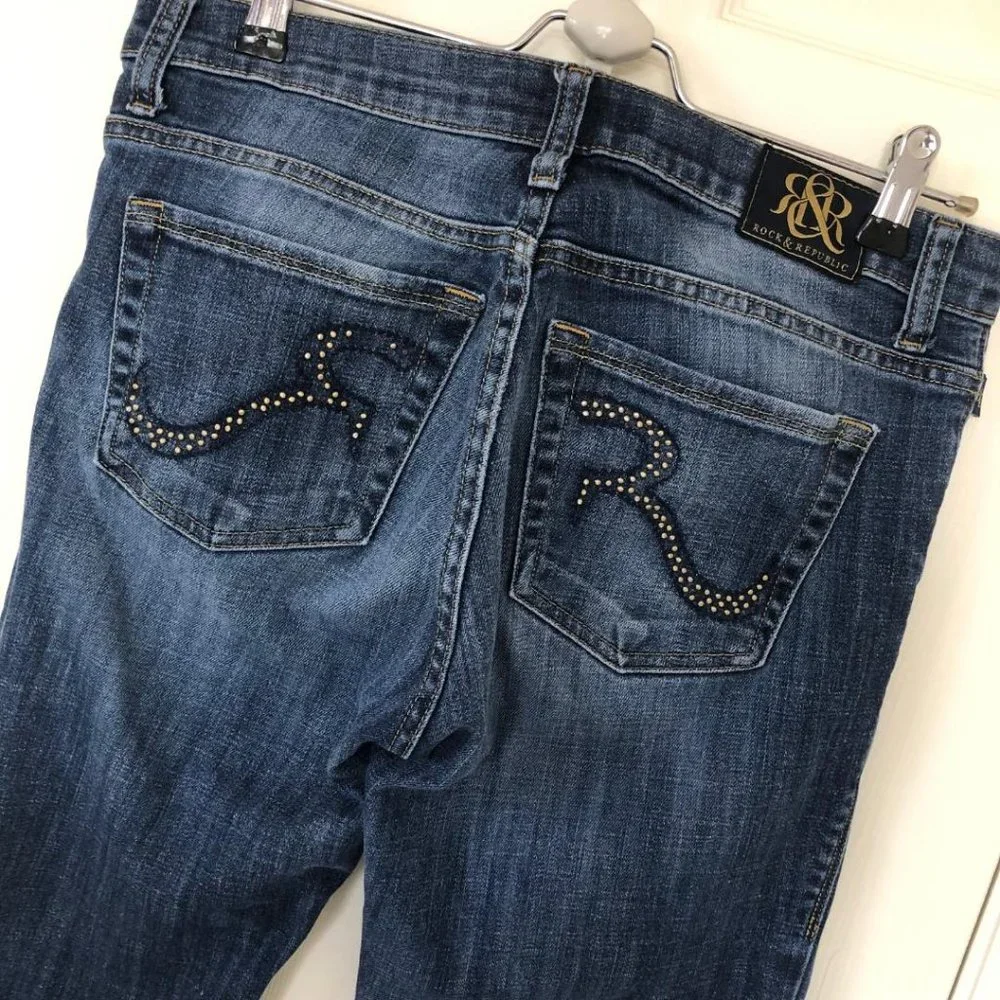 Rock & Republic Kasandra Jeans 8 Boot 30 x 31 Medium Wash Mid‎ Whisker R010388